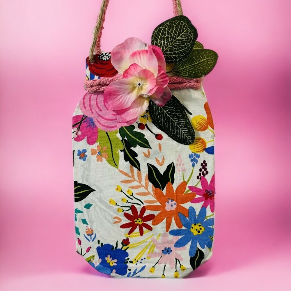 Mason Jar Hanging Wall Decor (Floral with pink flowers)